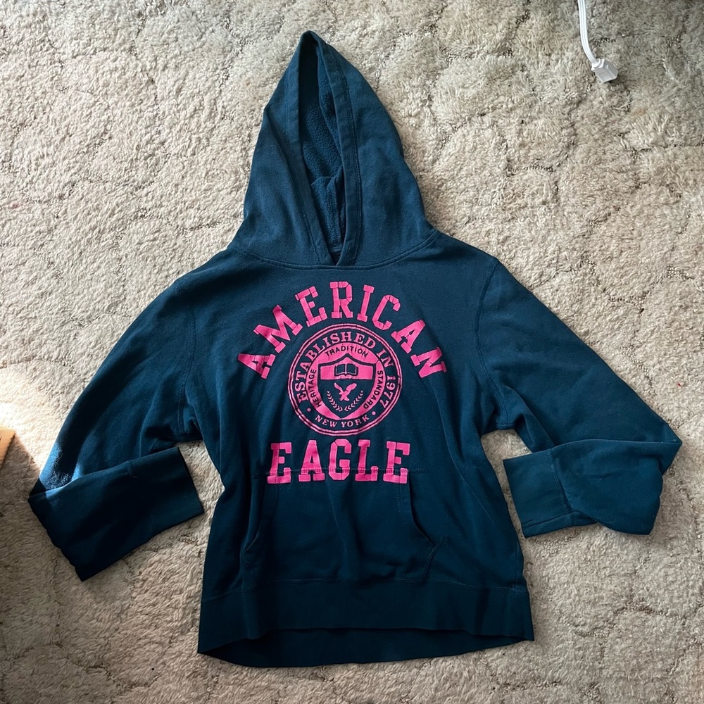 American Eagle Outfitters Women's Blue Hoodie Sweater